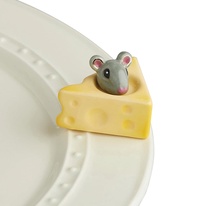 nf nora fleming Nora Fleming Hand-Painted Mini: Cheese, Please (Mouse and Cheese) A223 - Image 1